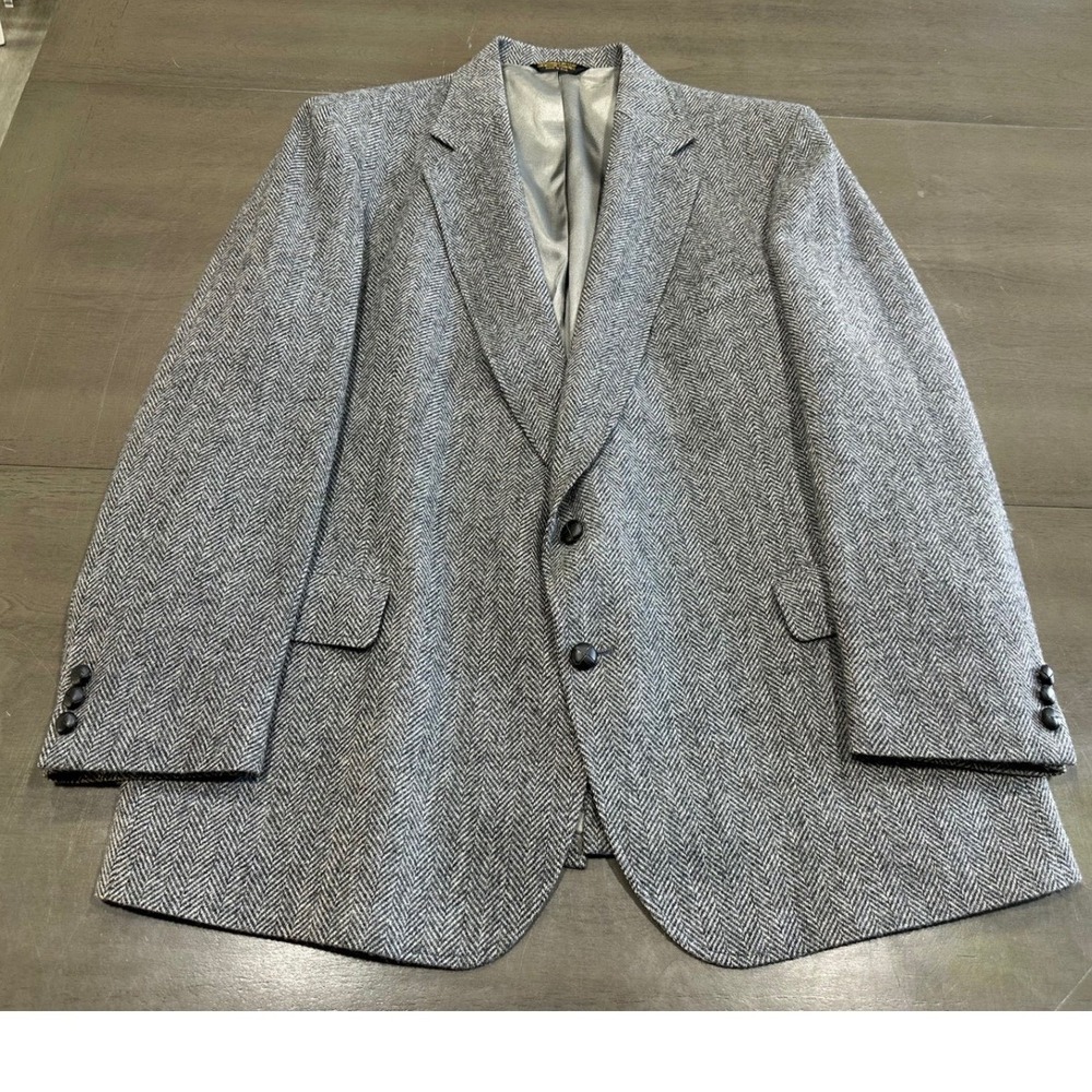 Adams Row Mens Grey Herringbone Wool Blend Blazer Sport Coat Jacket Two‎ Button
